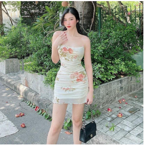 Spaghetti Straps Floral Dress Outfit Dress Mini Homecoming Dress Y689
