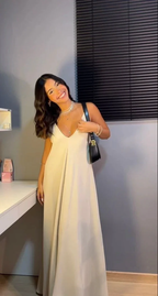 Simple White V Neck Evening Dress White Maxi Dress Y7101 by simplepromdress