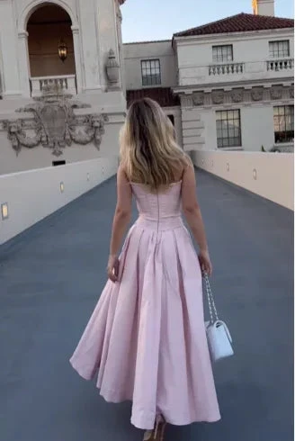 Pink Strapless A Line Long Prom Dress Elegant Evening Dress Brithday Outfits Y7531 by simplepromdress