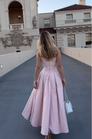 Vestido de fiesta largo rosa sin tirantes, corte A, elegante vestido de noche, atuendos de cumpleaños Y7531