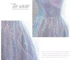 Iridescent sequin waist detail of a ZAPDRESS pastel gown, shimmering with tulle overlay.