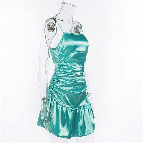 New mint green tight skirt sexy pleated skirt high waist pleated satin dress short homecoming dress Y1903
