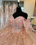 Pink Quinceanera Dresses Off Shoulder Flowers Lace Appliques Beaded Puffy Party Princess Sweet 16 Ball Gown Y2936 by simplepromdress