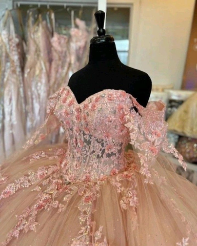 Vestidos de quinceañera rosas con hombros descubiertos, flores, apliques de encaje, cuentas, hinchados, fiesta princesa, vestido de baile de 16 años Y2936