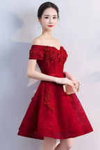Burgundy tulle lace short homecoming dress Y256 by simplepromdress