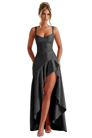 Satin-Rüschen-Ballkleider für Teenager Hi-Low Aline-Cocktailkleider für Frauen QA204 
