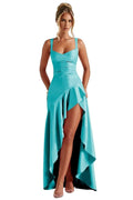 Satin Ruffles Prom Dresses for Teens Hi-Low Aline Cocktail Dresses for Women QA204 by Sunnderly