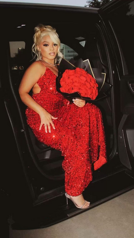 Vestido de noche sexy con lentejuelas rojas, vestido de noche rojo brillante Y2291