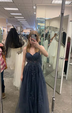 V-neck Sexy A-Line Evening Dress Applique Long Prom Dresses Wedding Guest Dress Y6785 by simplepromdress