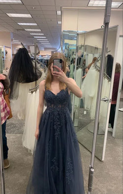 V-neck Sexy A-Line Evening Dress Applique Long Prom Dresses Wedding Guest Dress Y6785 by simplepromdress