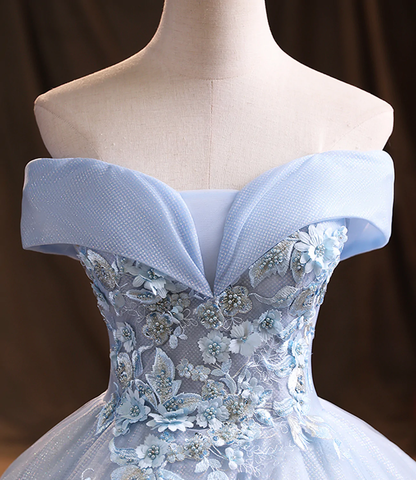 Vestido largo de fiesta con encaje de tul azul Y1293