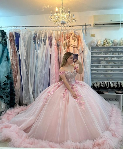 Rosa Puffy Quinceanera Kleid Ballkleid, Rosa Sweet 16 Kleid Y6053