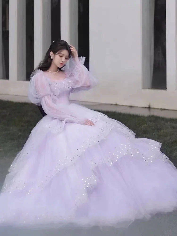 Sparkly Prom Dresses Purple Prom Dresses Robes Cocktail Off The Shoulder Prom Dresses Long Sleeve Prom DressesY2408 by simplepromdress