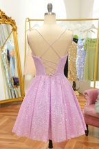 Lilac Sequins A-Line Lace-Up Homecoming Dress Y2994 by simplepromdress