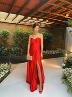 Red Strapless Satin Prom Dress,Red Evening Dress Y2356 by simplepromdress