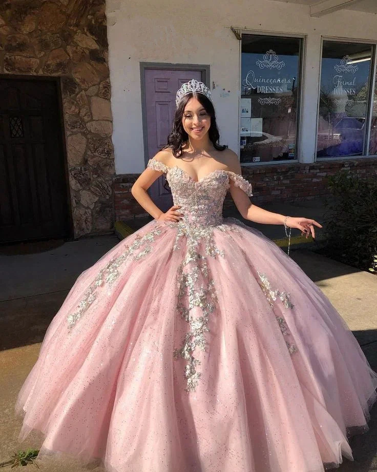 Off The Shoulder Pink Ball Gown,Pink Princess Dress,Pink Sweet 16 Dress Y2343 by simplepromdress