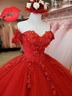 Generous Red A-line Tulle Lace Ball Gown,Sweet 16 Dress Y1221 by simplepromdress
