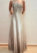 Fashion Spaghetti Straps Satin Tulle Beaded Prom Dress A Line Party Evening Gown Y8139 by simplepromdress