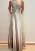 Fashion Spaghetti Straps Satin Tulle Beaded Prom Dress A Line Party Evening Gown Y8139 by simplepromdress