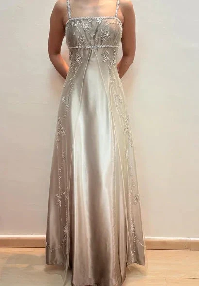 Fashion Spaghetti Straps Satin Tulle Beaded Prom Dress A Line Party Evening Gown Y8139 by simplepromdress