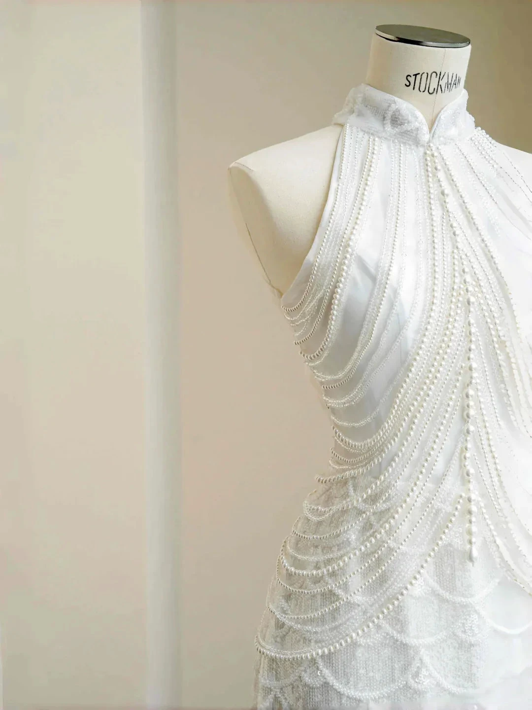 Classy White Sequins Pearls Chain Sheath Long Prom Dress Evening Dress Y8670 by simplepromdress