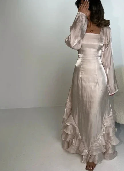 Vintage Prom Dresses with Pleated Ruffles Floor Length Evening Gown Y4595 by simplepromdress