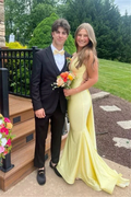 Sexy V-Neck Yellow Open Back Mermaid Long Prom Evening Dress Y7974 by simplepromdress