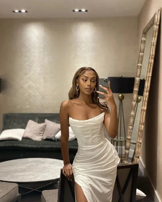 Elegant White Strapless Long Evening Dress White Formal Gown Y7287 by simplepromdress