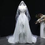 Luxury White Off-the-Shoulder Train Wedding Dress with Veil SW031