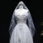Luxury White Off-the-Shoulder Train Wedding Dress with Veil SW031