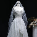 Luxury White Off-the-Shoulder Train Wedding Dress with Veil SW031