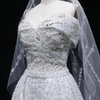 Luxury White Off-the-Shoulder Train Wedding Dress with Veil SW031