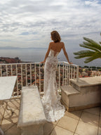 Luxury Lace Strapless High Slit Sheath Wedding Dress with Choker SW190