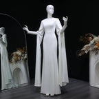 Ivory Minimalist Modest Mermaid Beaded Satin Wedding Dress  Sweep Train SW513