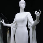 Ivory Minimalist Modest Mermaid Beaded Satin Wedding Dress  Sweep Train SW513