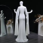 Ivory Minimalist Modest Mermaid Beaded Satin Wedding Dress  Sweep Train SW513