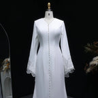 Elegant White Pearl High Neck Long Sleeve Wedding Dress with Veil SW584