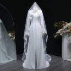 Elegant White Pearl High Neck Long Sleeve Wedding Dress with Veil SW584