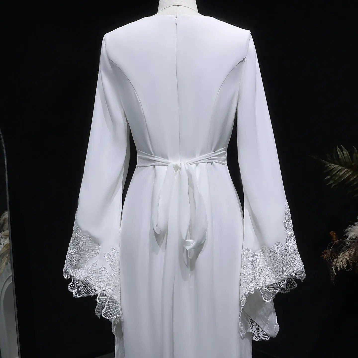 Elegant White Pearl High Neck Long Sleeve Wedding Dress with Veil SW584