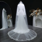 Elegant White Pearl High Neck Long Sleeve Wedding Dress with Veil SW584