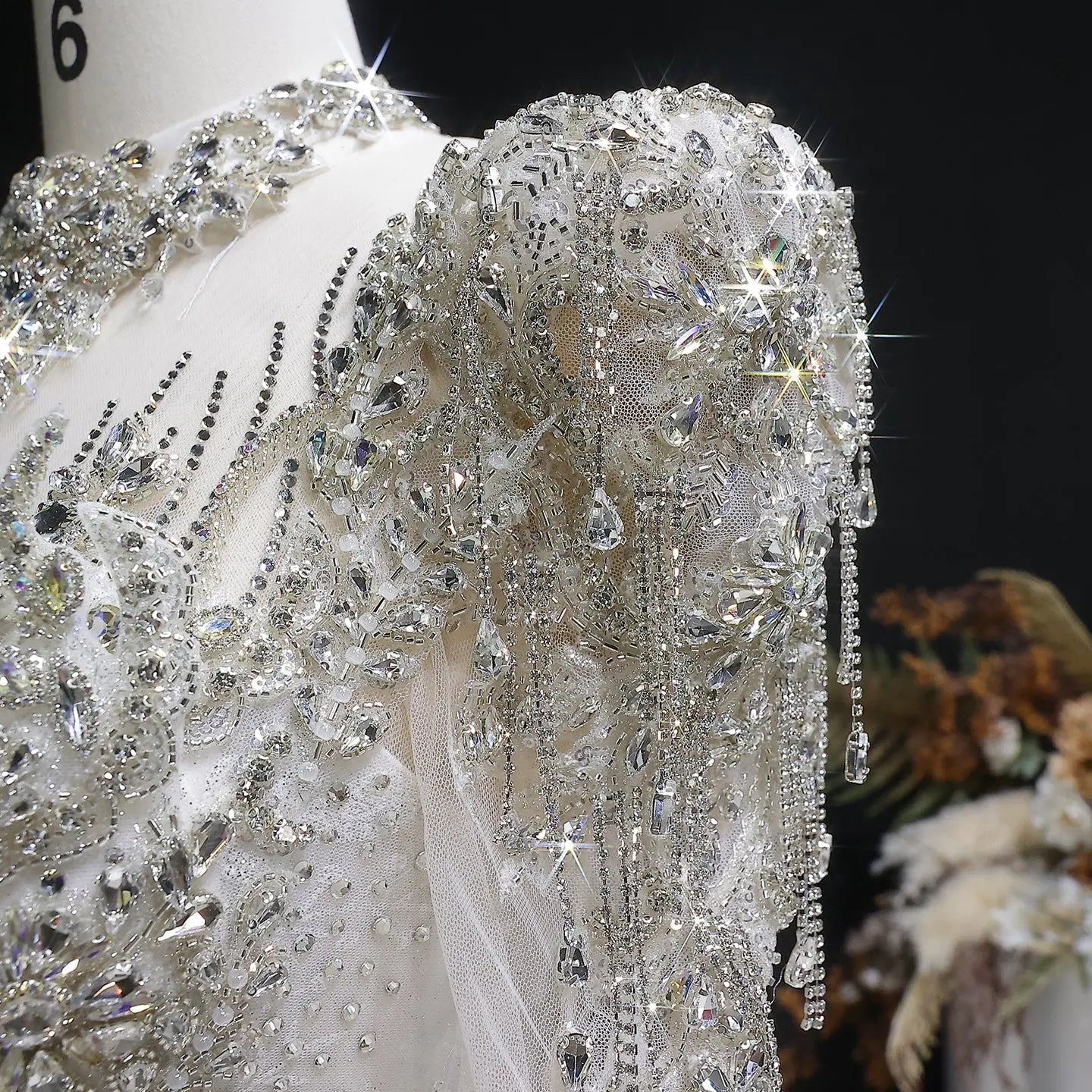 Luxury Long Sleeve Ivory Wedding Dress with Crystal Embroidered Details SW602