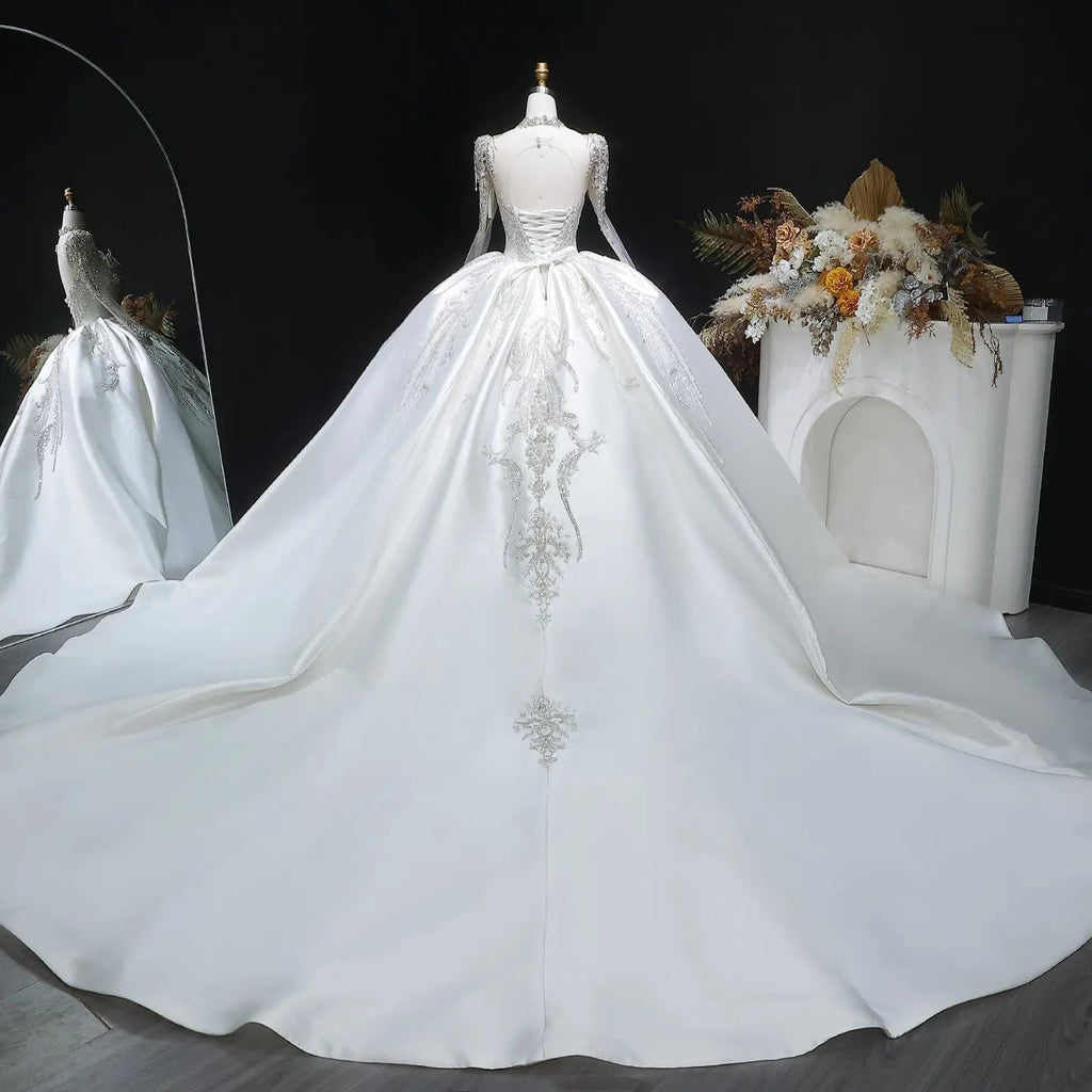 Luxury Long Sleeve Ivory Wedding Dress with Crystal Embroidered Details SW602