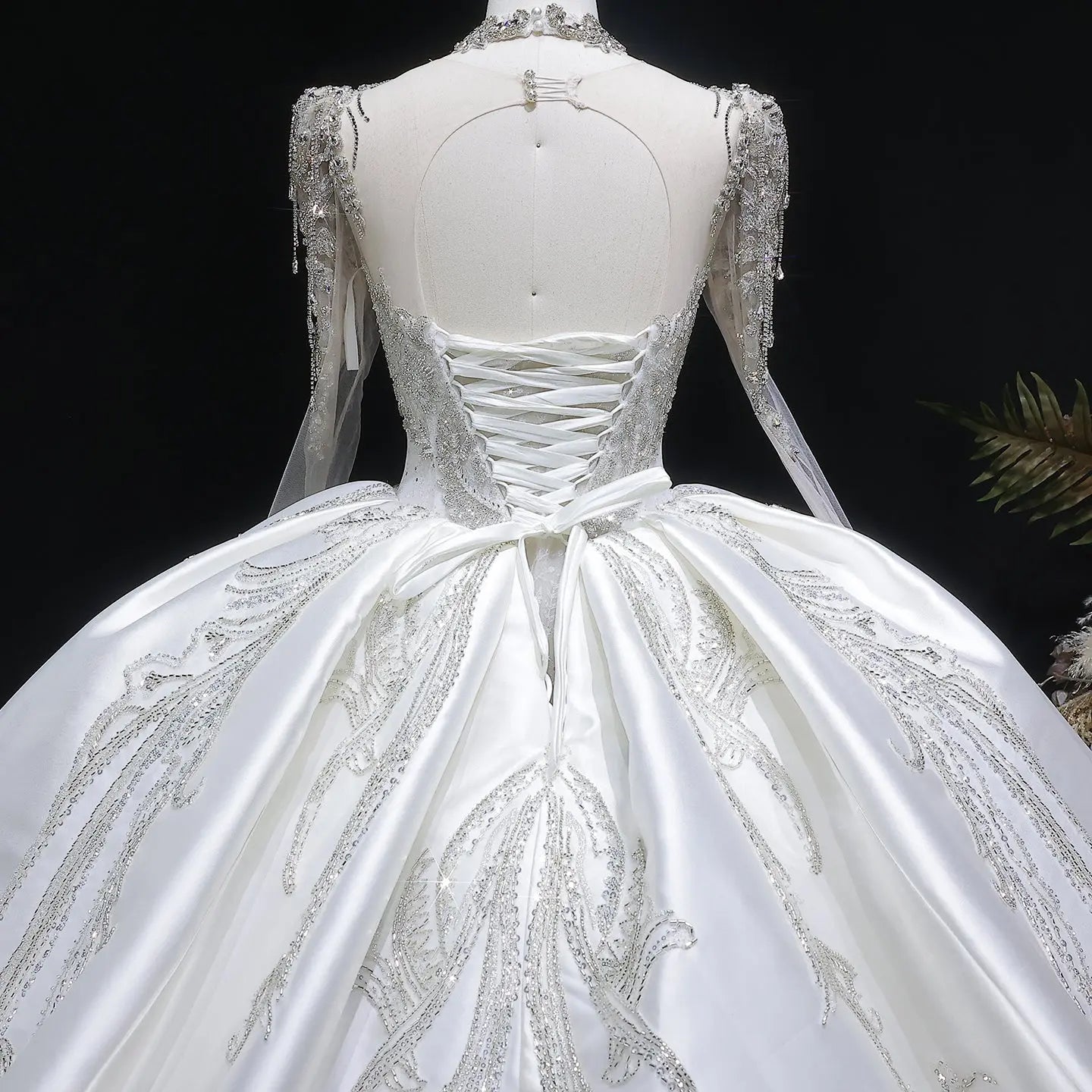 Luxury Long Sleeve Ivory Wedding Dress with Crystal Embroidered Details SW602