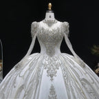 Luxury Long Sleeve Ivory Wedding Dress with Crystal Embroidered Details SW602