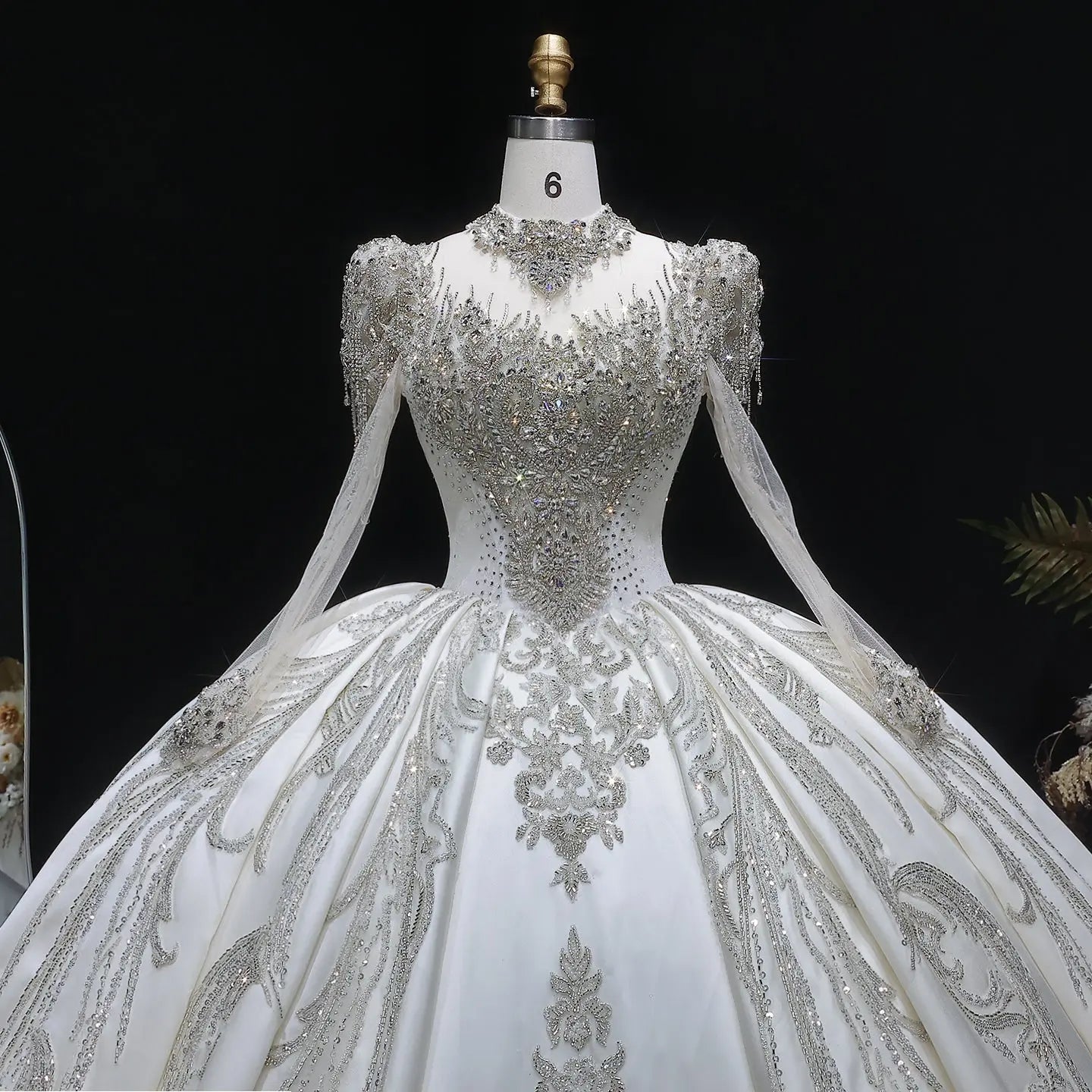 Luxury Long Sleeve Ivory Wedding Dress with Crystal Embroidered Details SW602