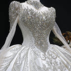 Luxury Long Sleeve Ivory Wedding Dress with Crystal Embroidered Details SW602