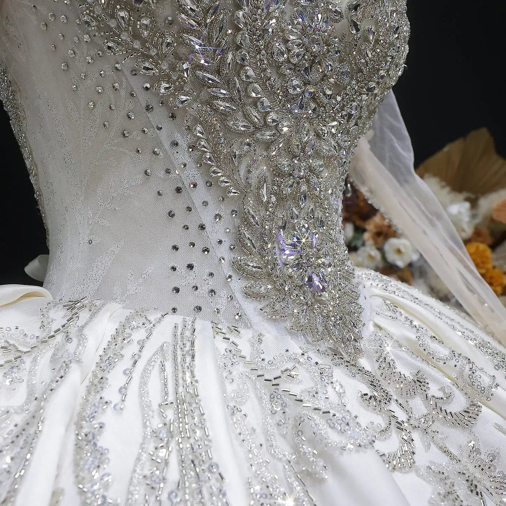 Luxury Long Sleeve Ivory Wedding Dress with Crystal Embroidered Details SW602