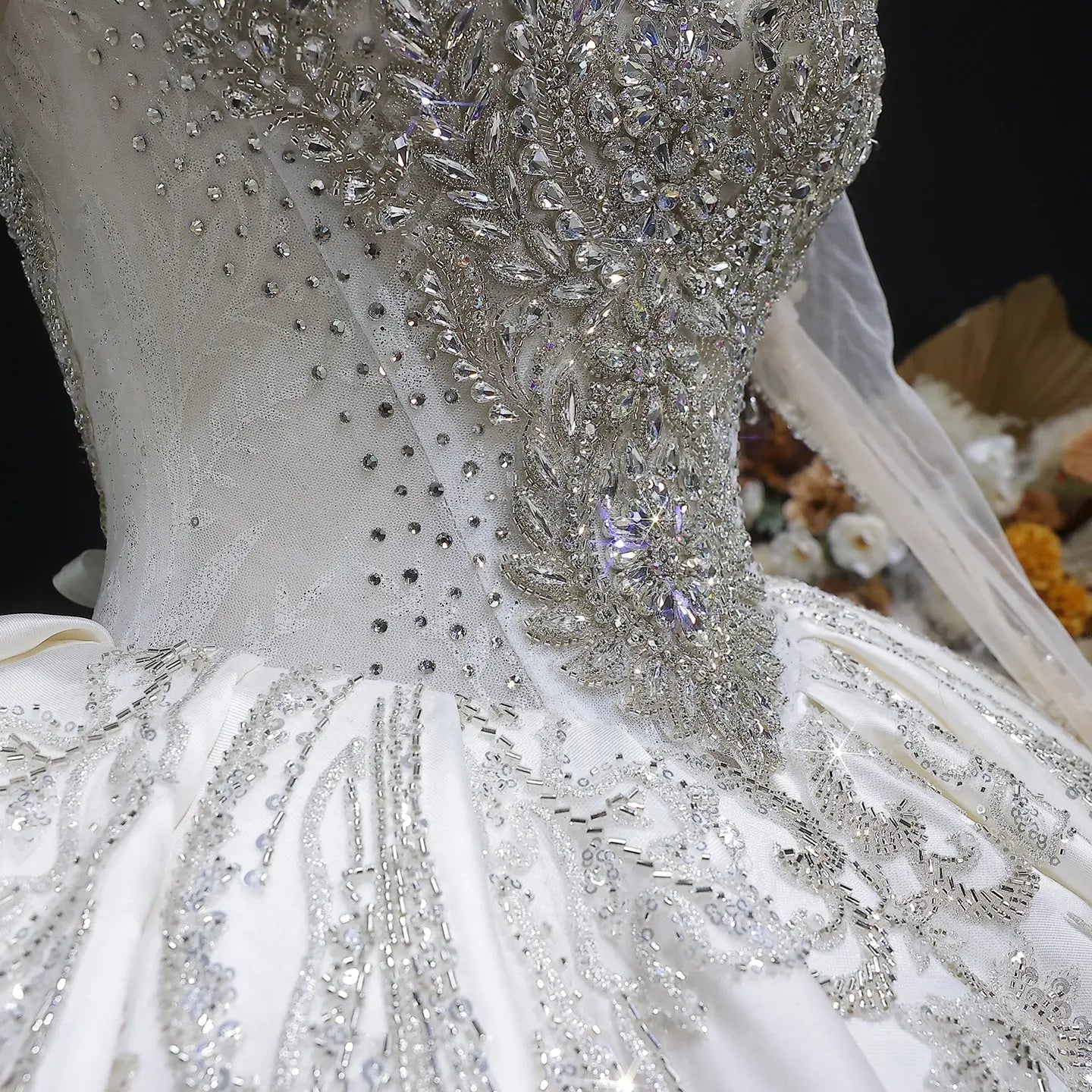 Luxury Long Sleeve Ivory Wedding Dress with Crystal Embroidered Details SW602