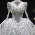 Luxury Long Sleeve Ivory Wedding Dress with Crystal Embroidered Details SW602
