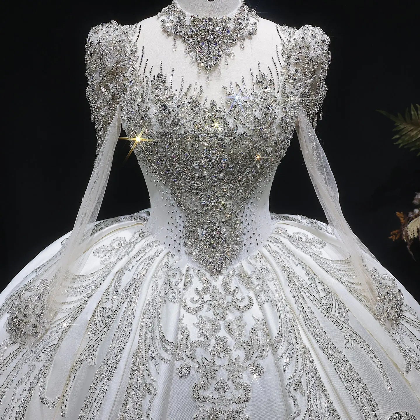Luxury Long Sleeve Ivory Wedding Dress with Crystal Embroidered Details SW602